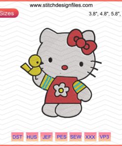 Hello Kitty Embroidery: Kitty Take A Chicken Design File, Cute Embroidery Pattern for Machine, Digital Craft Design