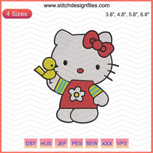 Hello Kitty Embroidery: Kitty Take A Chicken Design File, Cute Embroidery Pattern for Machine, Digital Craft Design