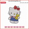 Hello Kitty holding teddy bear embroidery design, downloadable file, cute cartoon pattern, machine embroidery, Kitty Take a Teddy Bear.