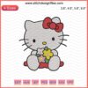 Hello Kitty embroidery design with floral accents, digital file for machine embroidery, Kitty Take A Flower design.