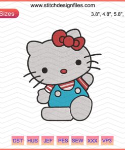 Hello Kitty Blue Shirt Embroidery Design File for Machine Embroidery, Cute Hello Kitty Patterns.