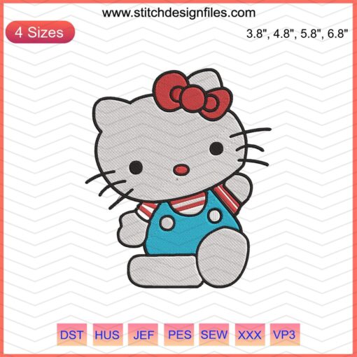 Hello Kitty Blue Shirt Embroidery Design File for Machine Embroidery, Cute Hello Kitty Patterns.