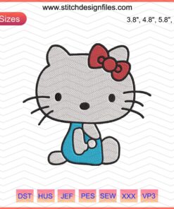Hello Kitty Machine Embroidery Designs - Cute Kitty Sit Here Embroidery File for Sewing and Crafting Projects