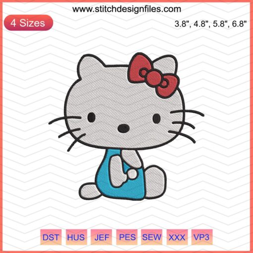 Hello Kitty Machine Embroidery Designs - Cute Kitty Sit Here Embroidery File for Sewing and Crafting Projects