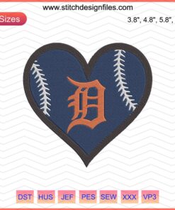 Baseball Heart Logo D Square Embroidery, Detroit Tigers Design, Machine Embroidery File