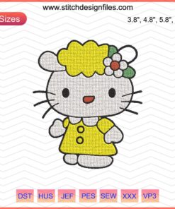 "Hello Kitty Yellow Embroidery Design File - Adorable Kitty Cute Patterns for Machine Embroidery, DIY Sewing Projects"