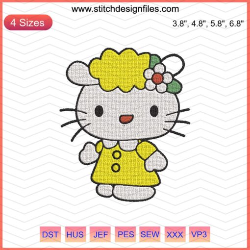 "Hello Kitty Yellow Embroidery Design File - Adorable Kitty Cute Patterns for Machine Embroidery, DIY Sewing Projects"