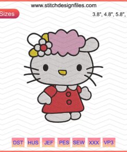Hello Kitty Red Embroidery Design File, Cute Kitty Machine Embroidery, Adorable Hello Kitty Embroidery Pattern.