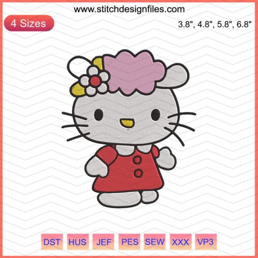 Hello Kitty Red Embroidery Design File, Cute Kitty Machine Embroidery, Adorable Hello Kitty Embroidery Pattern.