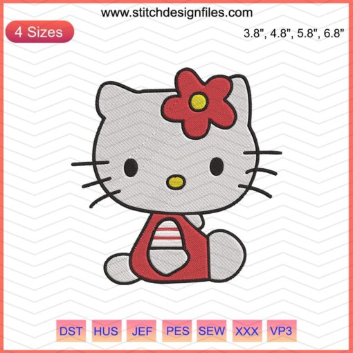 Hello Kitty machine embroidery design featuring playful baby kitty cat motif, perfect for fabric customization and crafting projects.