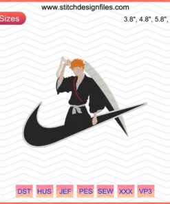 Ichigo Kurosaki Nike Embroidery Design, Bleach Nike Machine Embroidery File featuring detailed anime character stitching pattern.
