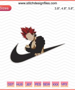 Nike Eijiro Kirishima Embroidery Design: My Hero Academia-themed machine embroidery file with Nike motifs.