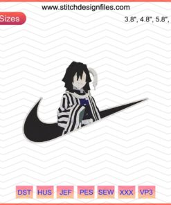 Iguro Obanai Nike-themed embroidery design, Kimetsu no Yaiba style, high-quality machine embroidery file.