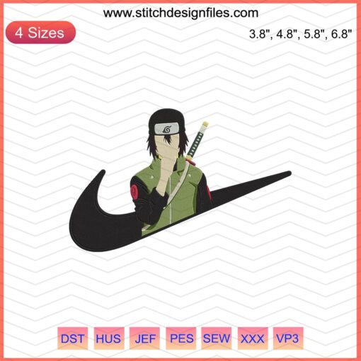 Hayate Gekko Nike Embroidery Design, Naruto-inspired Nike logo, machine embroidery file, unique anime embroidery pattern.