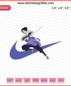 Uchiha Sasuke Nike Embroidery Design, Naruto Machine Embroidery Pattern, Ideal for Anime Fans, Digital File Download.