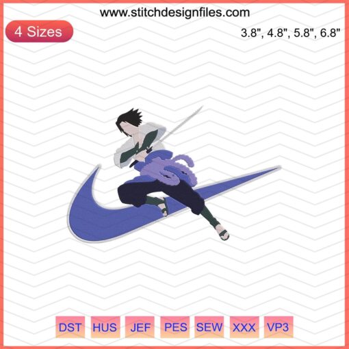 Uchiha Sasuke Nike Embroidery Design, Naruto Machine Embroidery Pattern, Ideal for Anime Fans, Digital File Download.