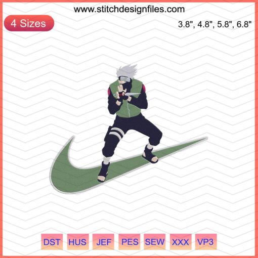 Kakashi Hatake Nike Embroidery Designs File, Nike Naruto Machine Stitch, Anime Fashion Embroidery Patterns