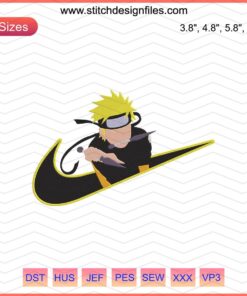 Naruto Skill Nike Embroidery Designs File: Nike logo with Naruto character embroidery design for machine stitching.