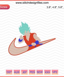 Nike Goku Super Saiyan Blue Embroidery Design File, Dragon Ball Super Machine Embroidery Pattern, Anime Sports Design