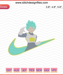 Nike Vegeta Super Saiyan Blue Embroidery Design, Dragon Ball Super Embroidery for Nike Apparel, Custom Machine Embroidery File.