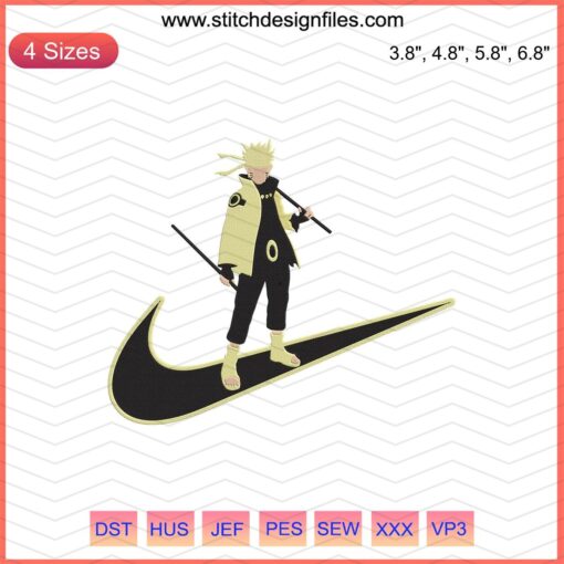 Nike Naruto Senjutsu Embroidery Design File: Customizable Machine Embroidery for Sportswear featuring Iconic Anime Elements.