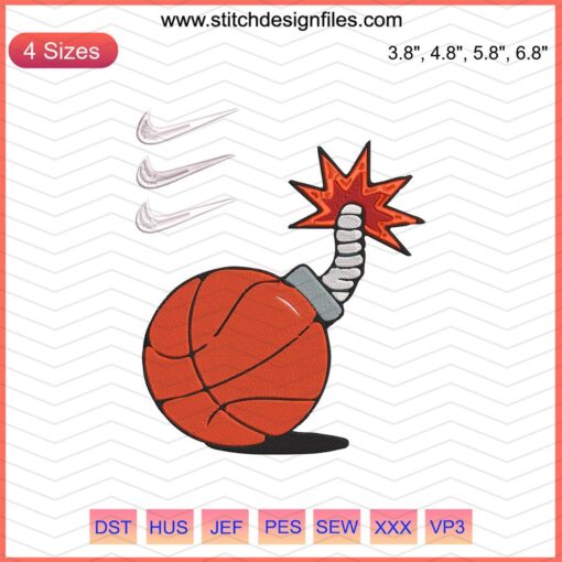 Nike Basketball Bomb Machine Embroidery Design File featuring intricate Nike branding for unique sportswear customizations.