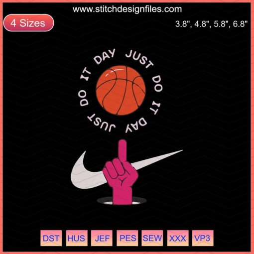 Nike Just Do It Day Embroidery Designs File, featuring Nike Machine Embroidery pattern for fashion and apparel crafts.