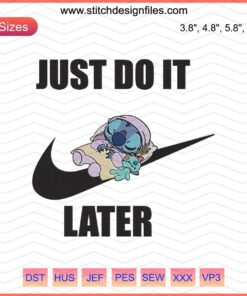 Ohana Stitch Nike Embroidery File: Adorable Stitch with Nike Logo, Machine Embroidery Patterns, Instant Download.