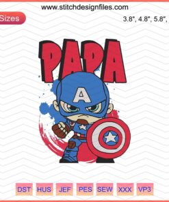 Papa Captain America Embroidery Designs File, Marvel Dad-themed pattern, machine embroidery design for superhero fans