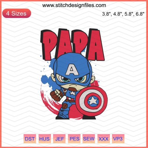 Papa Captain America Embroidery Designs File, Marvel Dad-themed pattern, machine embroidery design for superhero fans