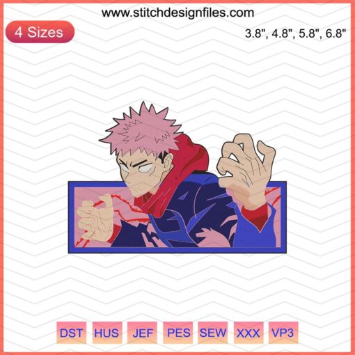 Yuji Itadori Poster Embroidery File, Jujutsu Kaisen Design, Anime Machine Embroidery Patterns, Yuji Itadori Embroidery Art