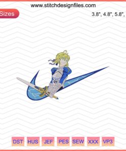 Artoria Pendragon x Nike embroidery designs file featuring Fate Grand Order theme, perfect for machine embroidery projects.