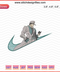 Jotaro Kujo Nike embroidery design file, JoJo's Bizarre Adventure anime embroidery patterns, digital download.