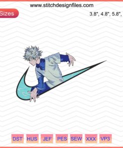 Blue Killua Zoldyck x Nike Embroidery Files, Hunter x Hunter Machine Designs, Anime-Inspired Embroidery Patterns