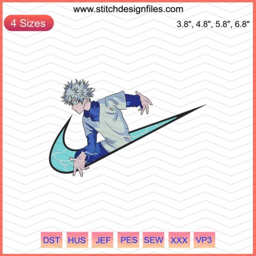 Blue Killua Zoldyck x Nike Embroidery Files, Hunter x Hunter Machine Designs, Anime-Inspired Embroidery Patterns