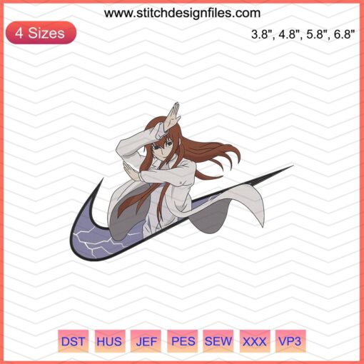 Kurisu Makise x Nike Steins Gate Embroidery Design File, Anime Machine Embroidery, Unique Kurisu Pattern Digital Art