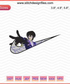 Lelouch Lamperouge Nike Embroidery File, Anime Code Geass Machine Stitch Design, Digital Download, Unique Fashion Embroidery