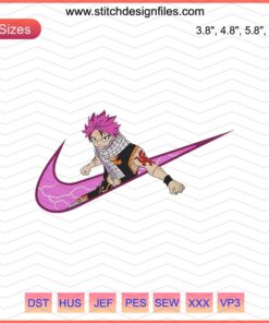 "Nike x Natsu Dragneel Embroidery File, Anime Fairy Tail Machine Embroidery Designs, Detailed Natsu Design"