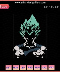 Vegeta Super Saiyan Blue Embroidery Design, Dragon Ball Machine Embroidery File, Anime Craft Pattern Download.