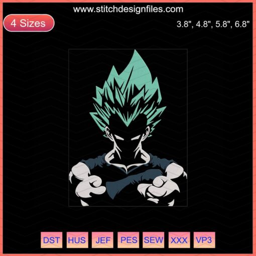 Vegeta Super Saiyan Blue Embroidery Design, Dragon Ball Machine Embroidery File, Anime Craft Pattern Download.