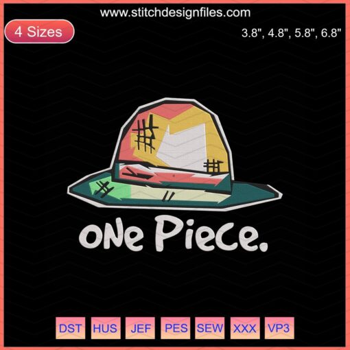 Straw Hat Luffy Machine Embroidery Design, One Piece Embroidery File, Anime Character Embroidery Pattern