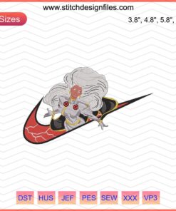 Storm X Nike Marvel Comics Machine Embroidery Design File, intricate superhero-themed embroidery pattern, Nike-inspired design.