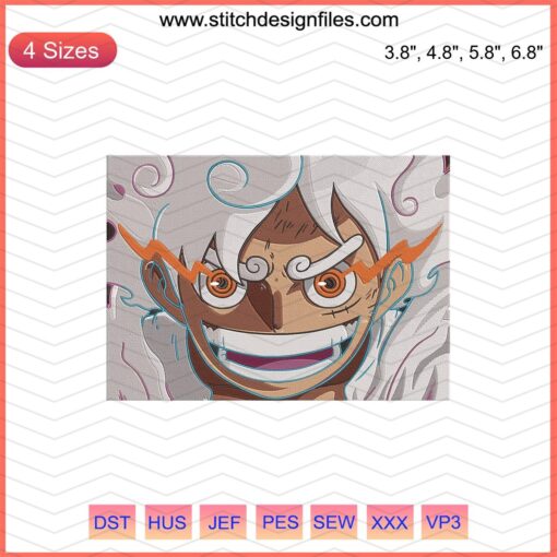 Luffy Sun God Nika Embroidery Design - One Piece Machine Embroidery File, Anime Character Stitching Pattern