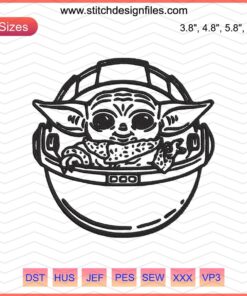 Baby Yoda Embroidery Designs File: Cute Mandalorian motif for machine embroidery, Star Wars fan art, digital download.