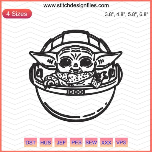 Baby Yoda Embroidery Designs File: Cute Mandalorian motif for machine embroidery, Star Wars fan art, digital download.