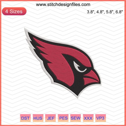 Arizona Cardinals embroidery design file featuring iconic team logo for machine embroidery projects.