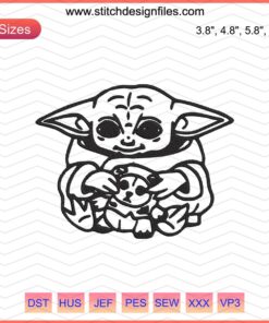 Baby Yoda Machine Embroidery Designs: Cute Baby Yoda holding Teddy Bear - Digital File, Perfect for DIY Embroidery Projects.