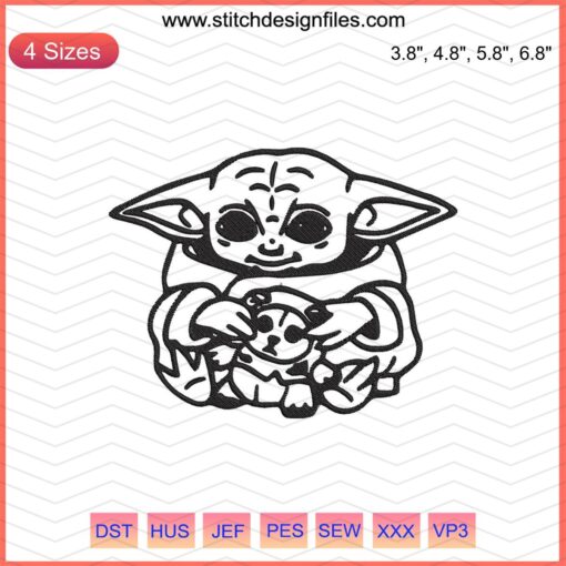Baby Yoda Machine Embroidery Designs: Cute Baby Yoda holding Teddy Bear - Digital File, Perfect for DIY Embroidery Projects.