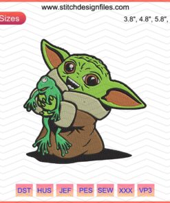 Baby Yoda with Frogs Embroidery Designs, Machine Stitch File, Star Wars Baby Yoda Embroidery, Jedi Stitch Patterns