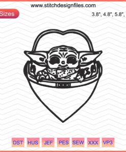 Cute Baby Yoda Grogu embroidery design file for machine stitching, perfect for Baby Yoda fans. High-quality digital download.